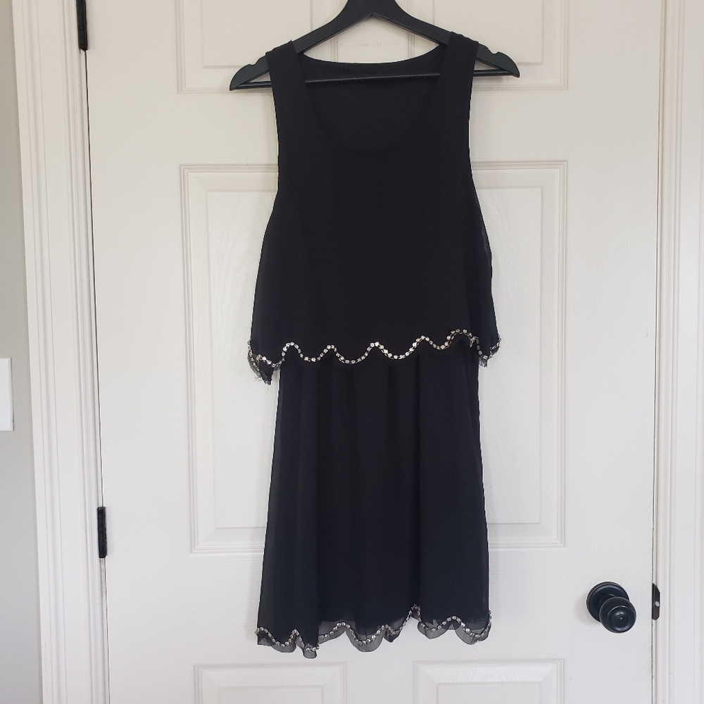 Ark & Co black chiffon dress with rhinestones